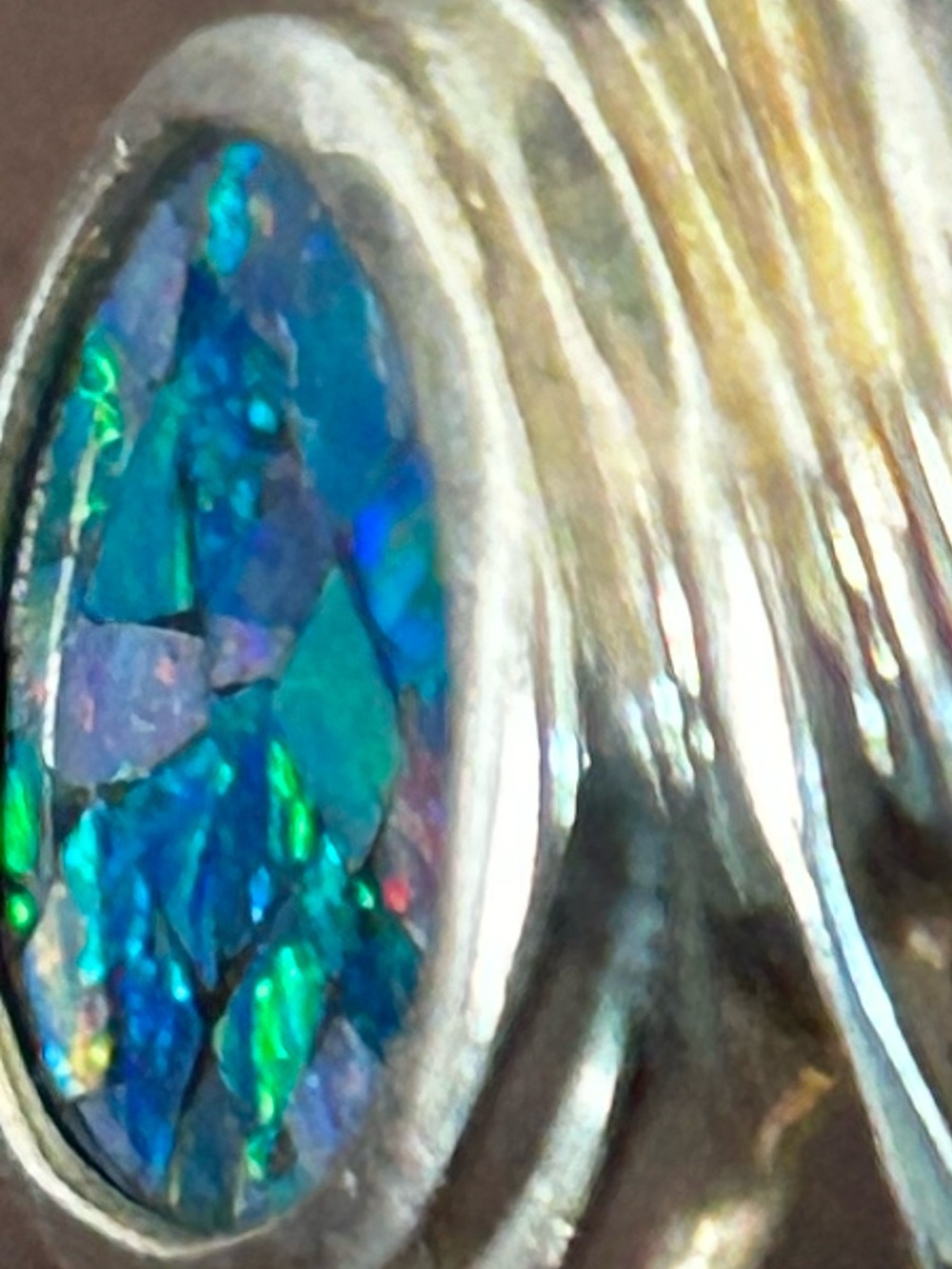 Vtg Whitney Kelly Sterling Silver 925 Blue Mosaic Opal Ring Size 8 Earrings set - Picture 10 of 12